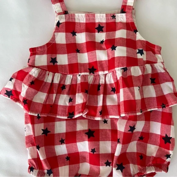 Cat & Jack Baby 12M Red Gingham Star Romper - Picture 4 of 13